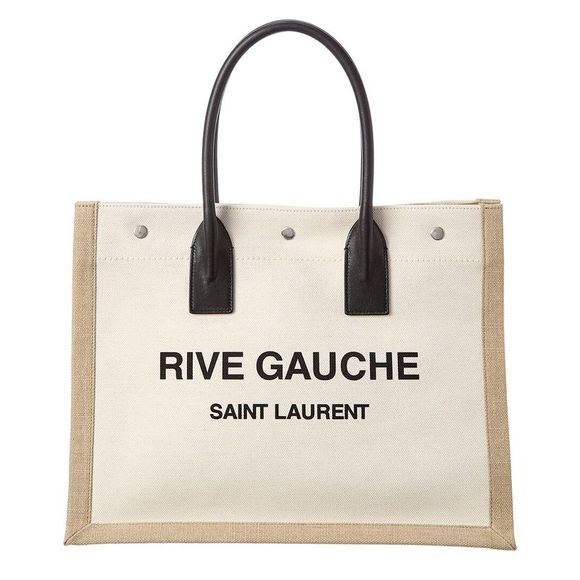 Saint Laurent Handbags - Saint Laurent Rive Gauche Small Linen & Leather Tote